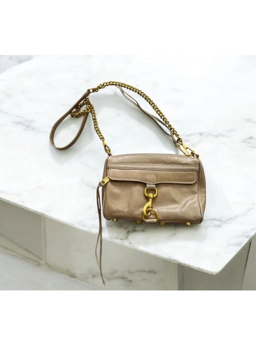 REBECCA MINKOFF Tan Gold Leather MAC Crossbody Bag